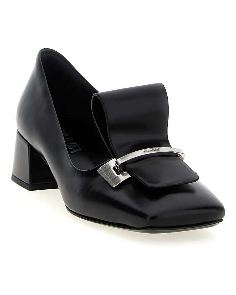 Prada Women's Black Calfskin Mid Heel Pumps Black