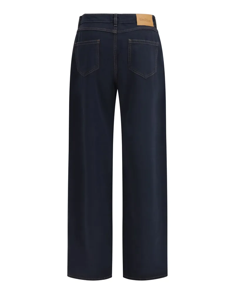 Max Mara Women's Baggy Pants Pure Cotton Satin Blue Tops Top Blue