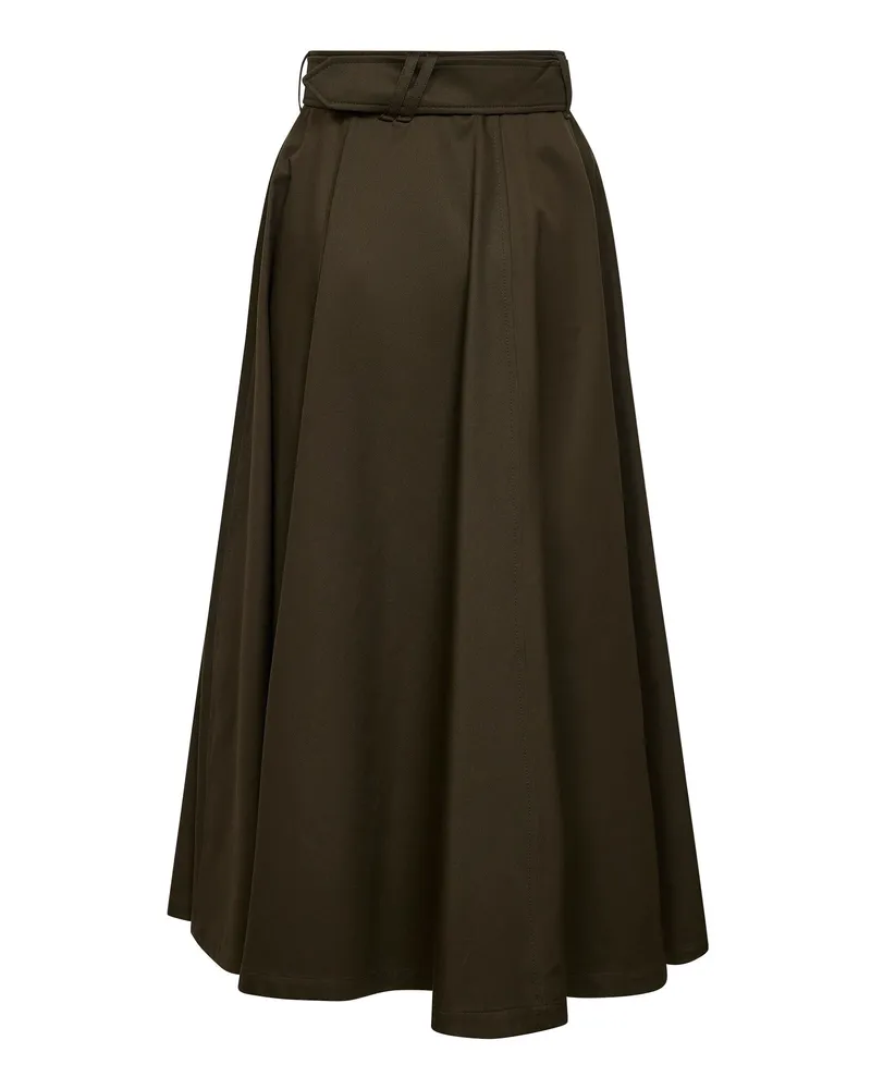 Burberry Women's Juniper Green Gabardine Midi Trench Skirt Cotton Green