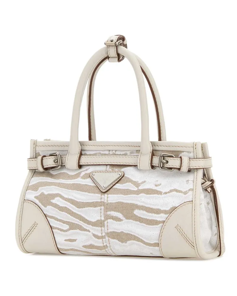Prada Women's Printed Canvas Small  Bonnie Handbag Bianco Borse A Mano Bag Beige