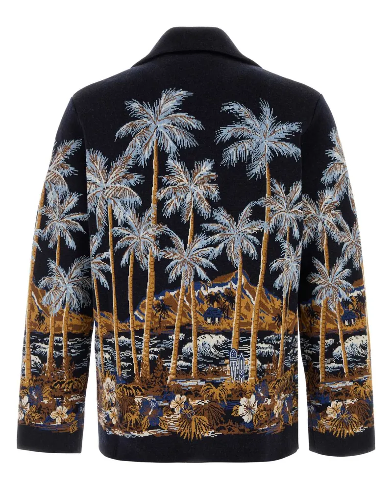 Alanui Men's Embroidered Wool Blend Diamond Head Cardigan Midnightbluemultico Exterior: Virgin Nylon Camicie Shirt Navy