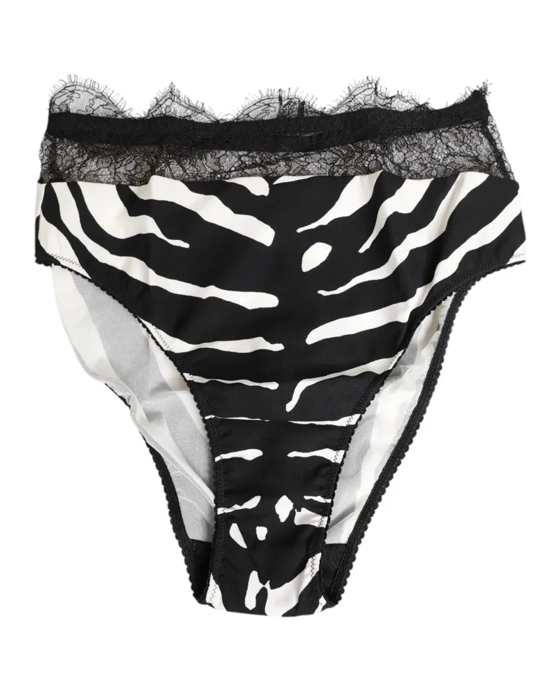 Dolce & Gabbana Women Black White Zebra Print Lace Trim High Underwear Black-White Silk Clothing Black/white Black