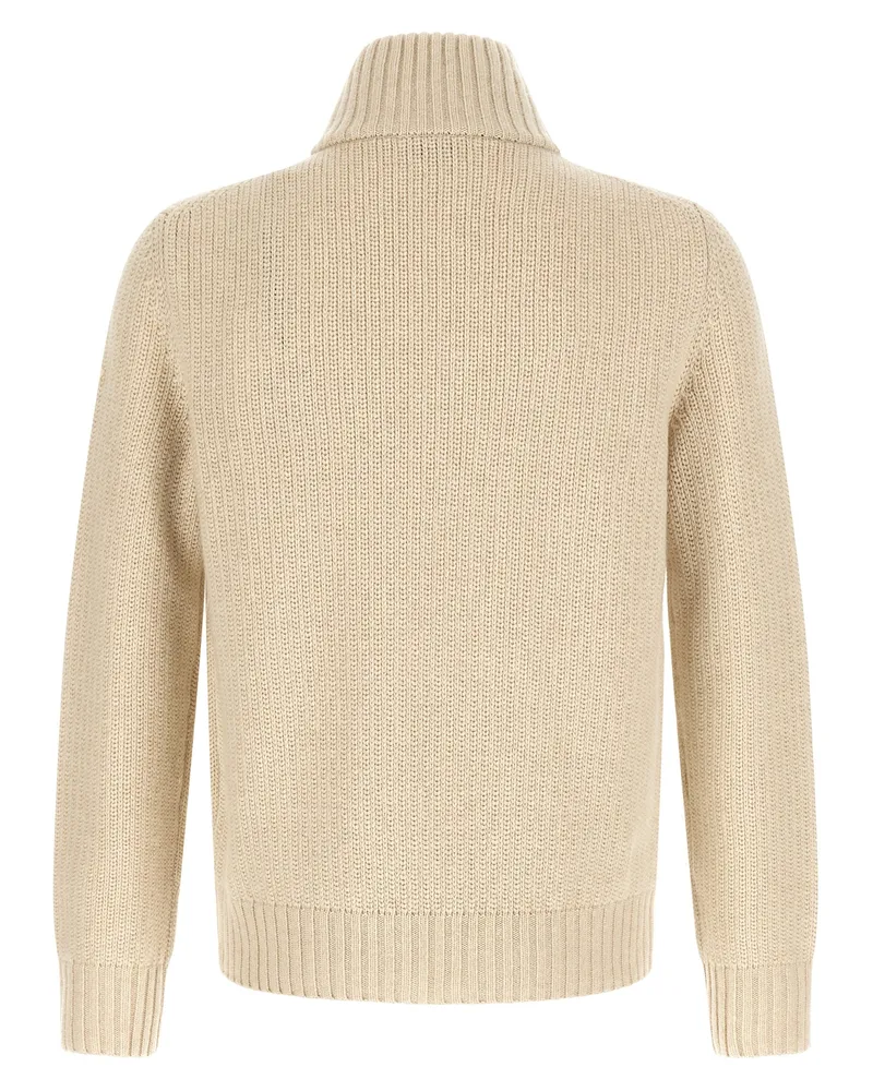 Moncler Virgin Wool Ribbed Cardigan — Beige Beige