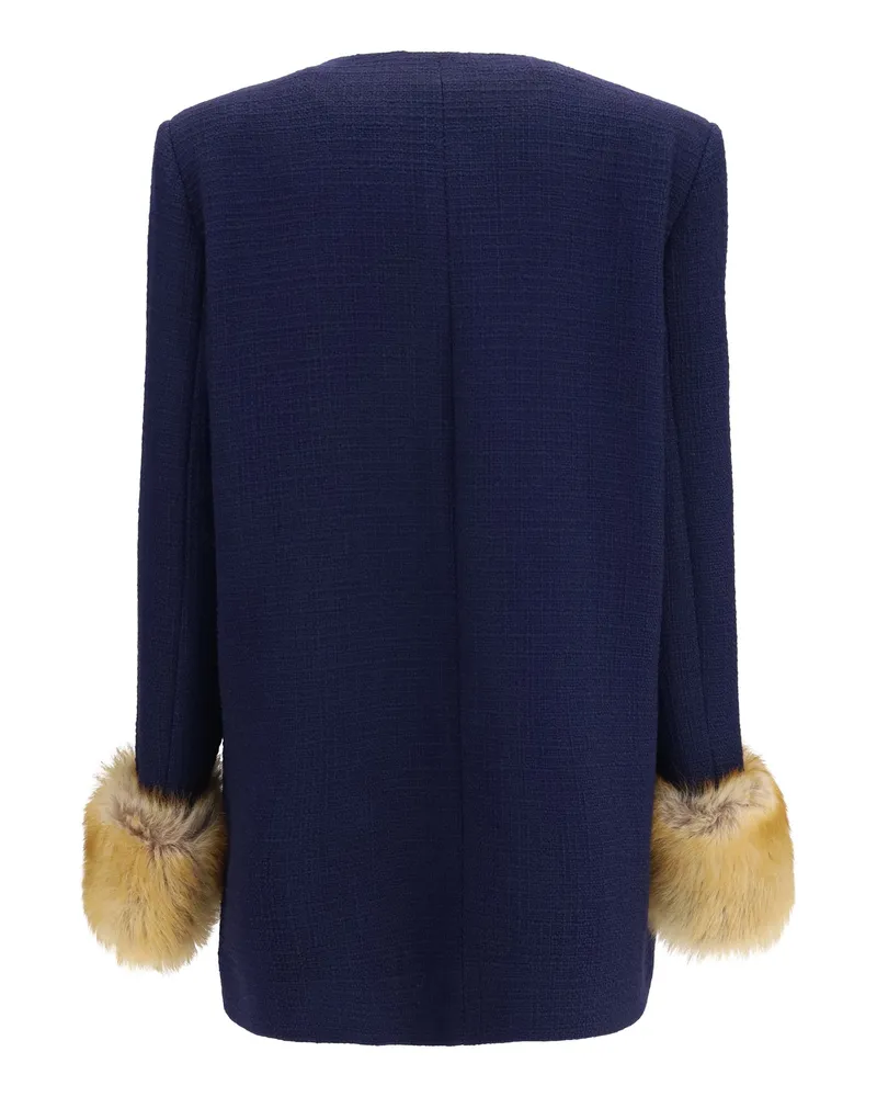 Valentino Garavani Women's Wool Tweed Caban Coat Sad Navy Knitwear Sweater Navy