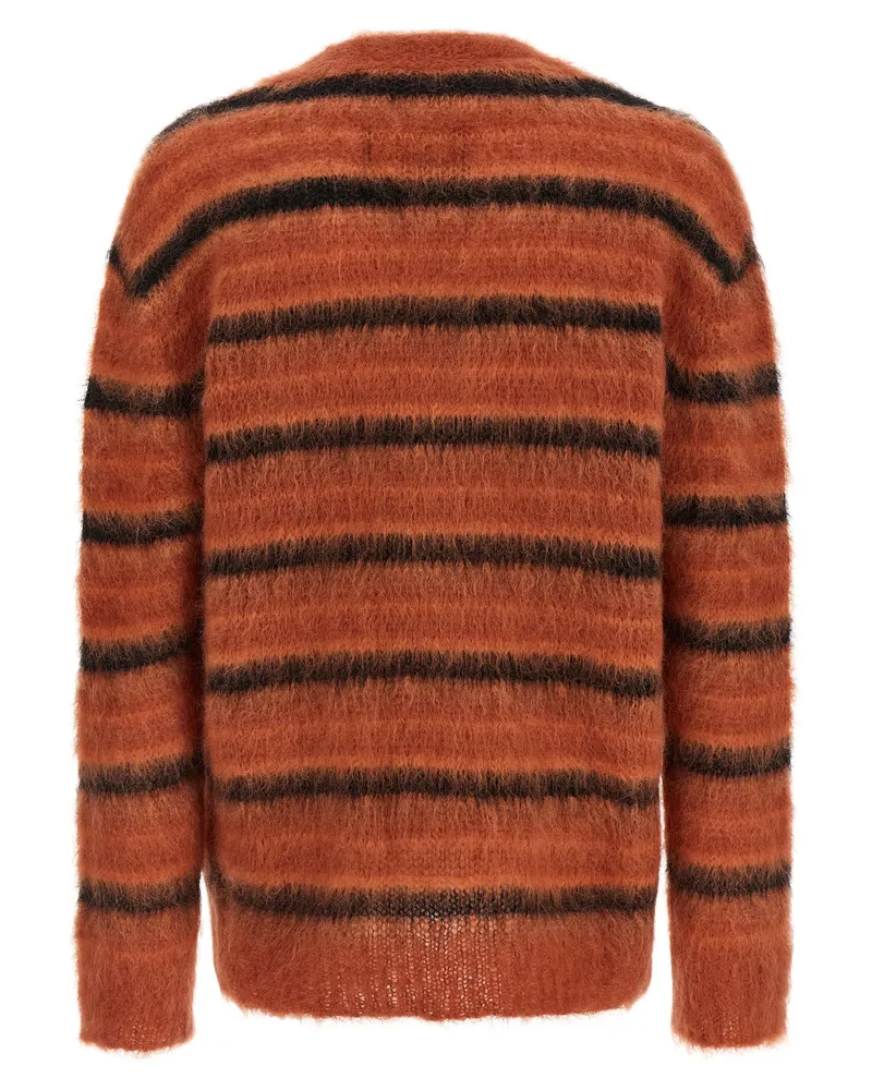 Marni Brushed Striped Mohair Cardigan — Rust Rust