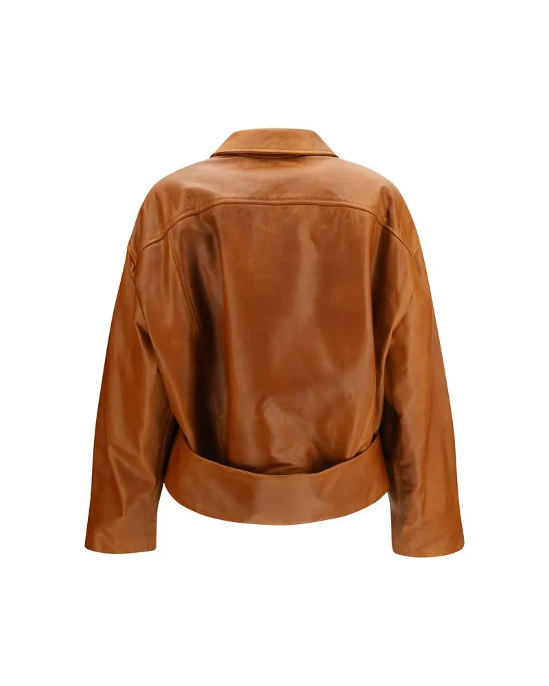 Marni Glossy Calf Leather Jacket — Brown Brown