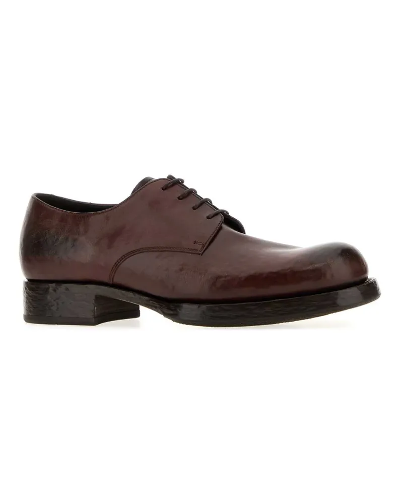 Prada Men's Brown Leather Lace-Up Shoes Cacao Vitello Mocassini Loafers Brown