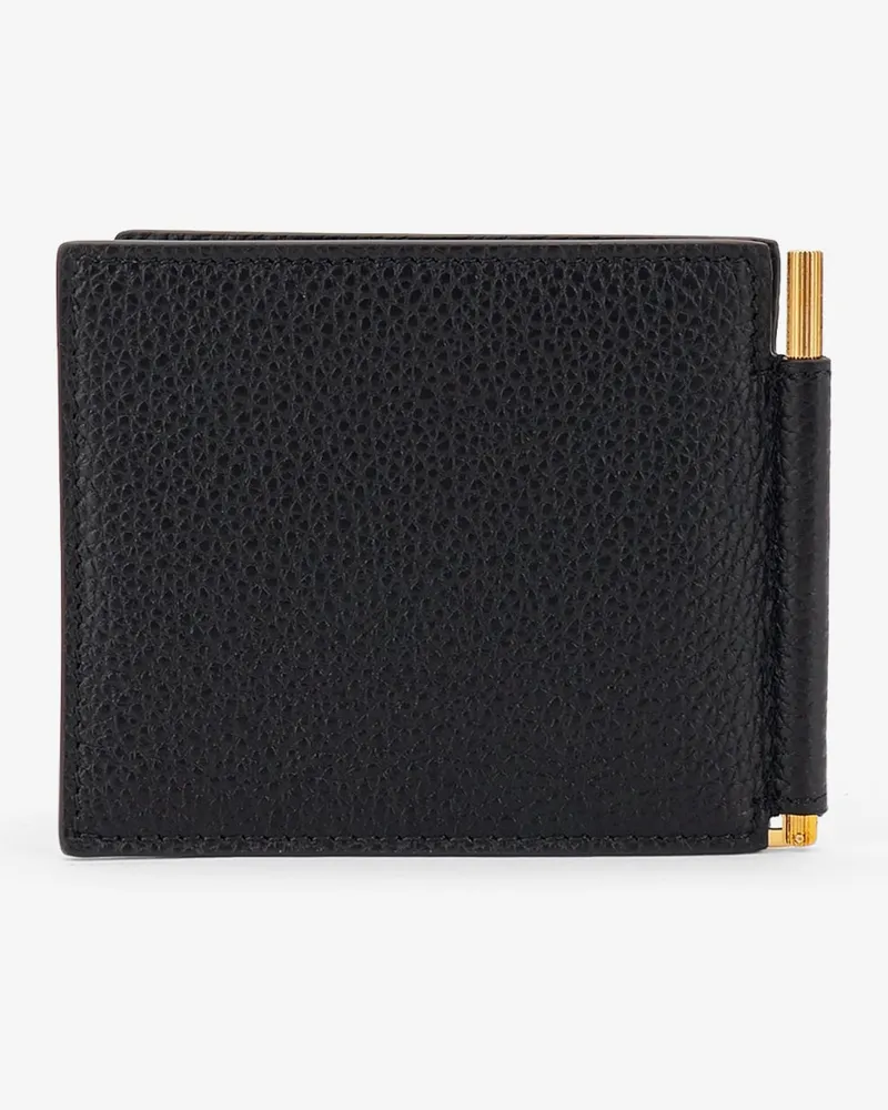 Tom Ford Men's Money Clip Wallet T-Line Grained Leather Black & Cardholders Black
