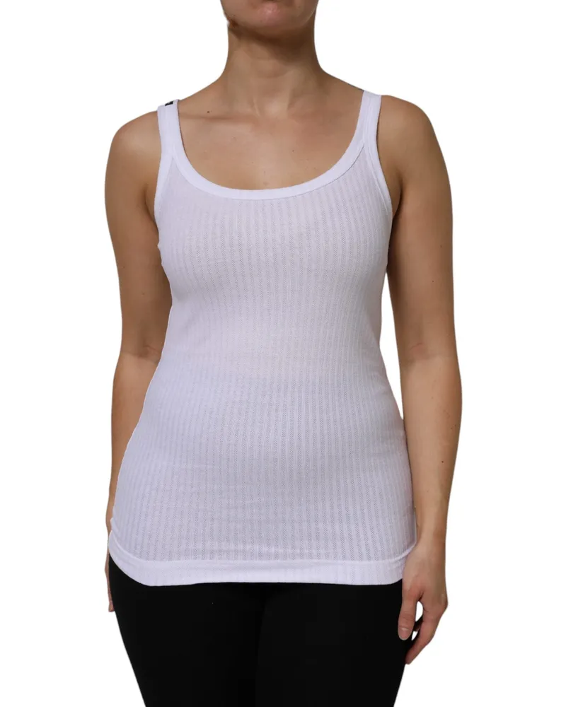 Dolce & Gabbana Women's White Cotton Round Neck Sleeveless Tank Top Elastane White