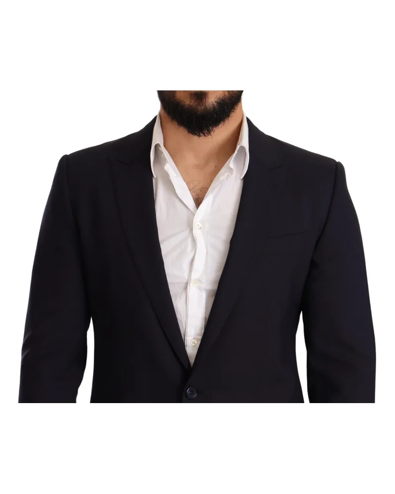 Dolce & Gabbana Men's Navy Blue Wool Slim Fit Martini Blazer Virgin Elastane Clothing Navy