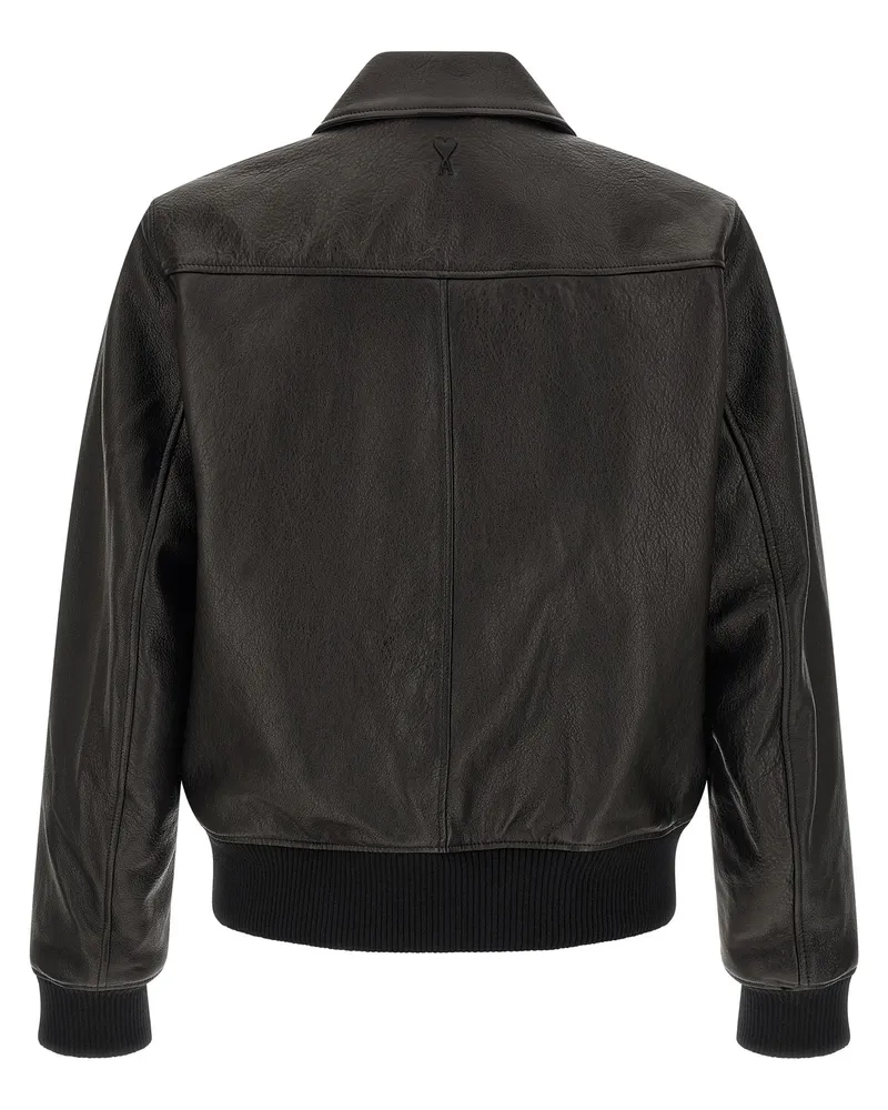 AMI Paris Men's Black Lamb Leather Jacket Clothing Black