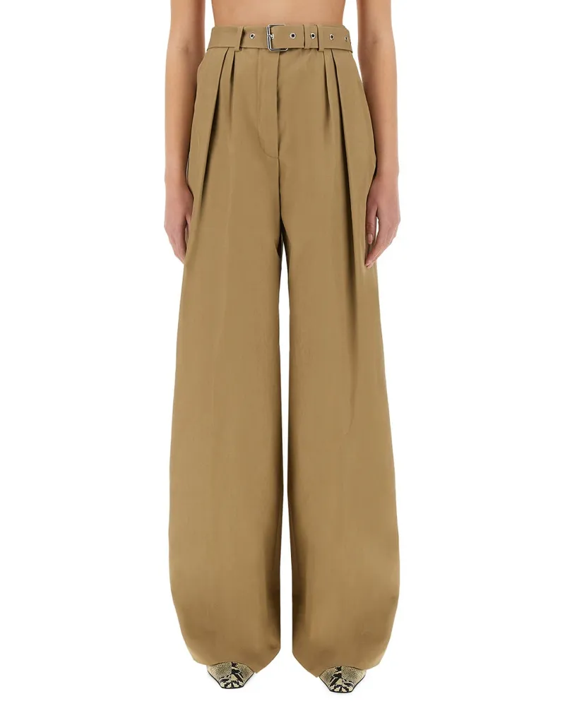 Dries van Noten Wide-Leg Cotton Trousers — Beige Beige