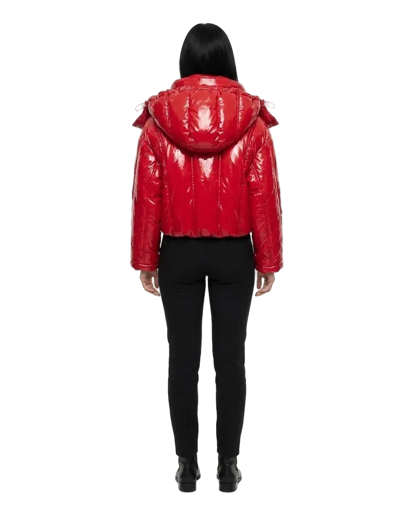 Dolce & Gabbana Glossy Cropped Puffer Down Jacket — Red Red