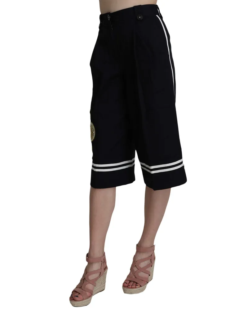 Dolce & Gabbana Women's Black Cotton Cropped Embellished Pants Elastane Black