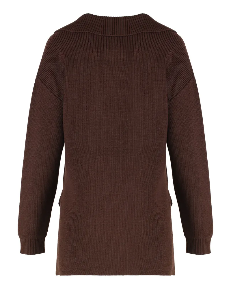 Elisabetta Franchi Women's Sweater Mixed Wool With Jewel Strap, Coffee Brown
