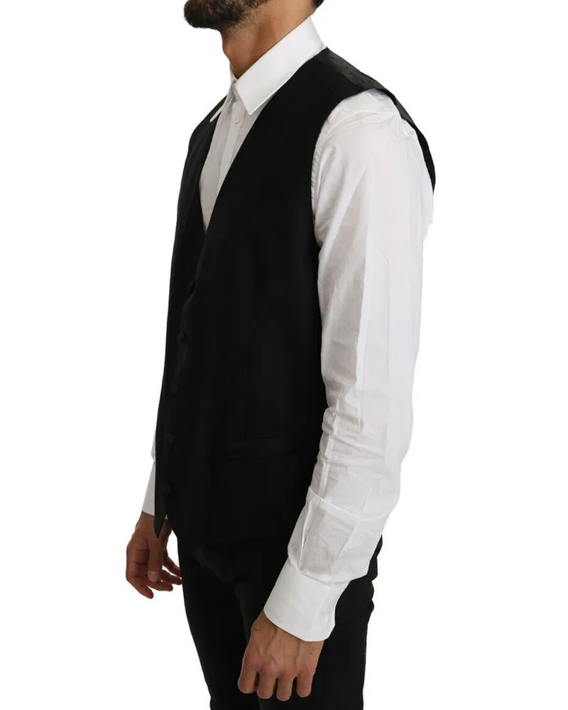 Dolce & Gabbana Men's Black Solid Wool Silk Vest Clothing Black
