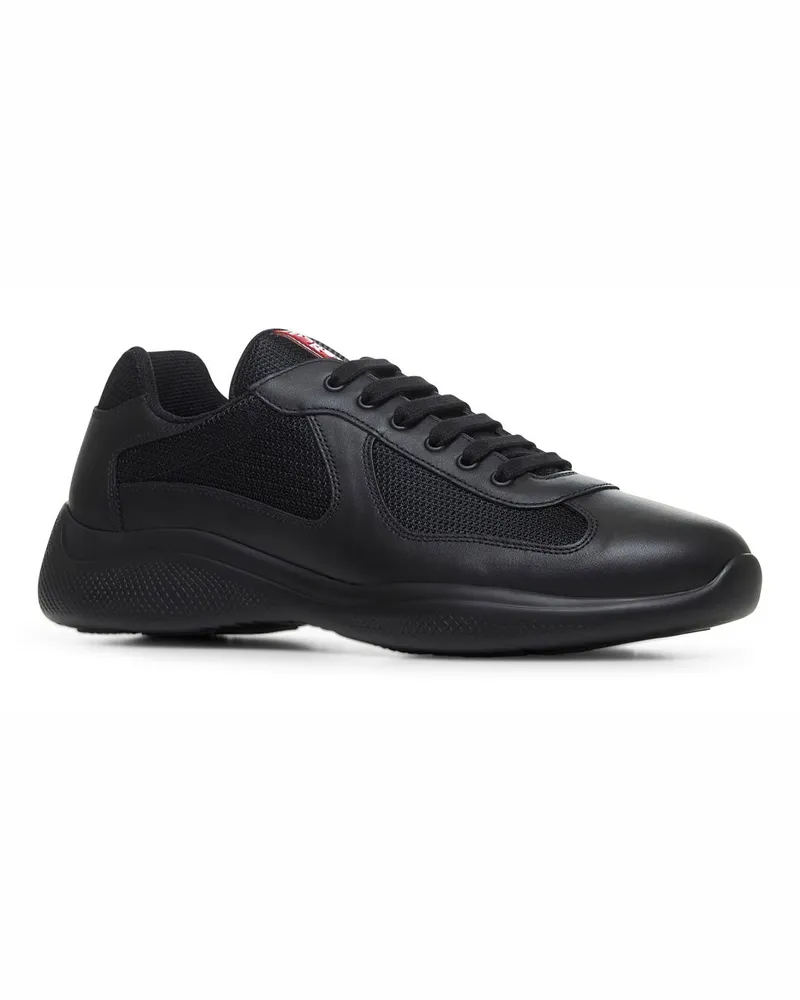 Prada Patent Leather & Technical Polyamide Sneakers — Black Black