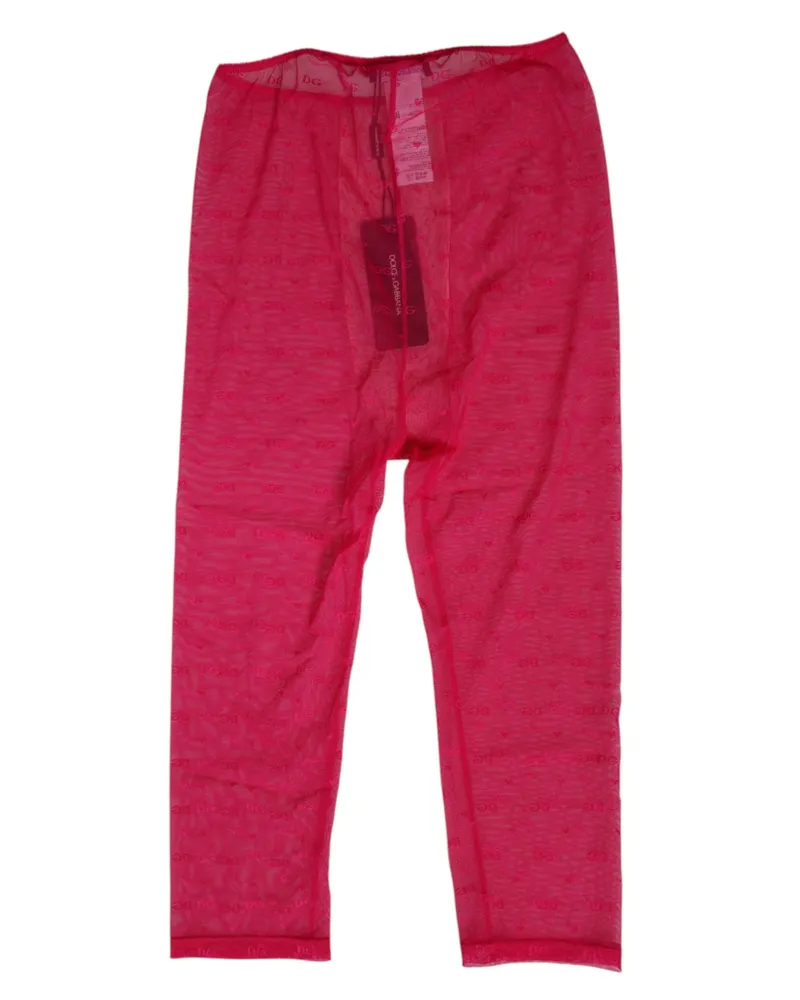 Dolce & Gabbana Women Fuchsia Logo Lace Tight Midi Trousers Underwear Nylon Elastane Pink