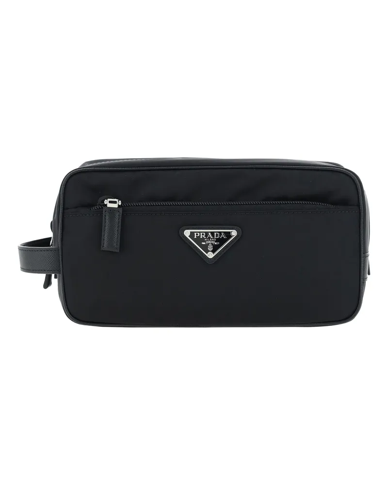 Prada Men's Beauty Case Re-Nylon Black Polyamide Wash Bags Black