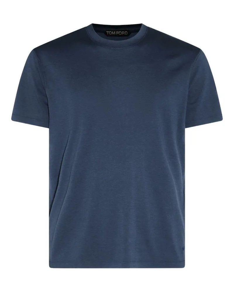 Tom Ford Embroidered Logo Crewneck T-Shirt — Navy Navy