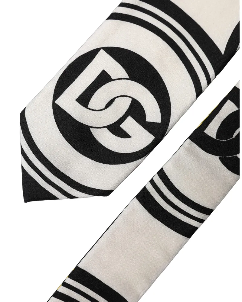 Dolce & Gabbana Multicolor Monogram Print Silk Adjustable Men Necktie Tie Yellow