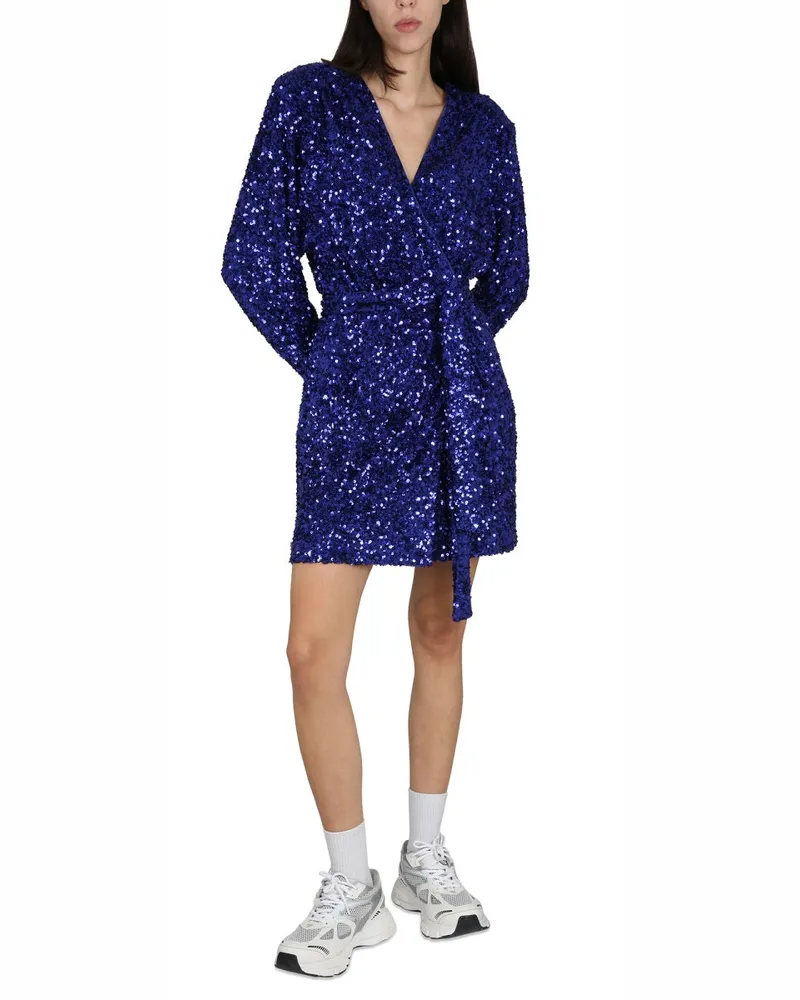 ROTATE Birger Christensen Sequined Mesh Dress — Blue Blue