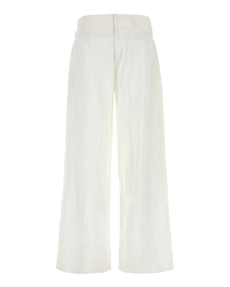 Lois Women's White Viscose Blend Sage Wide-Leg Pant Exterior: Linen Pantaloni Trousers White
