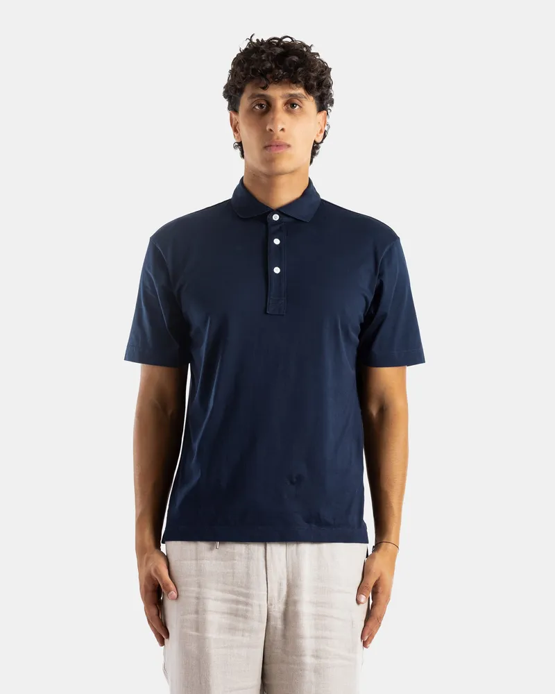 Handvaerk Men's Short-Sleeved Pima Cotton Polo Shirt Dark Navy T-Shirts And Polos Navy