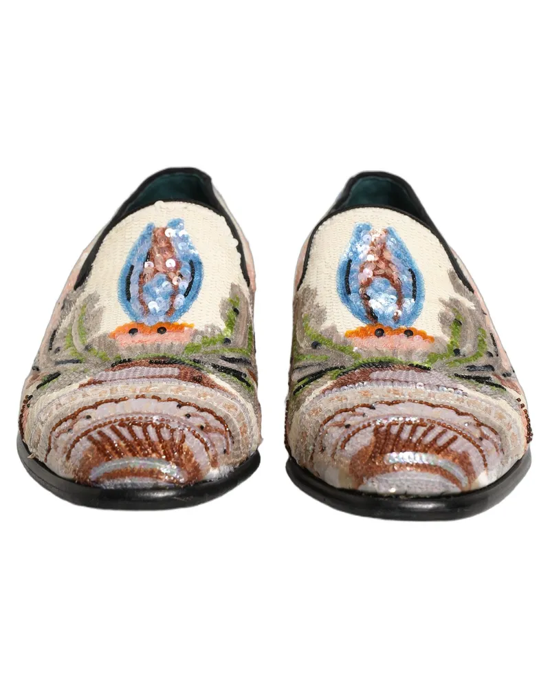Dolce & Gabbana Men's Multicolor Sequin Embroidered Loafers Shoes Leather Multicolor