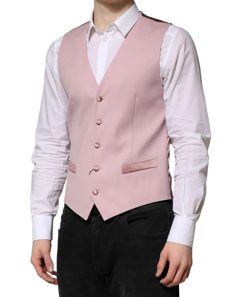 Dolce & Gabbana Pink Wool Dress Formal Men Waistcoat Vest Pink