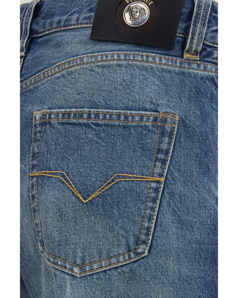 Versace Men's Jeans Straight-Leg Medium Blue Cotton Blue