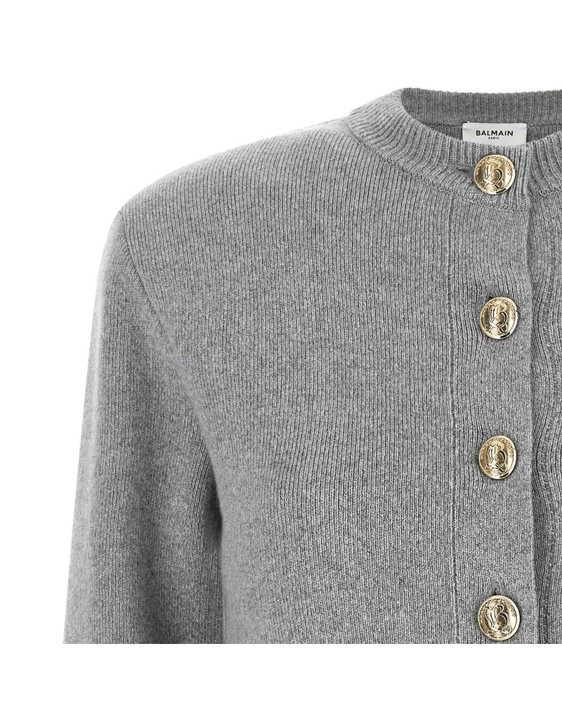 Balmain Gold-Button Cashmere-Blend Cardigan — Grey Grey