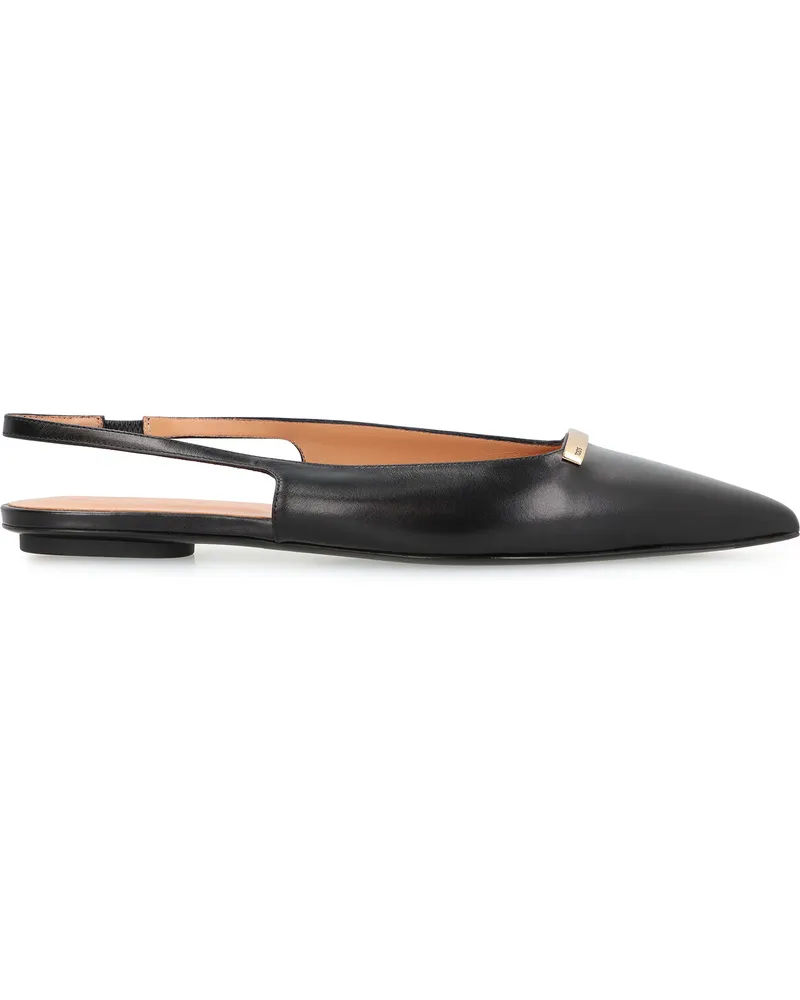 TOD'S Women's Pointy-Toe Slingback Ballet Flats Black Calf Ballerina Shoes Black