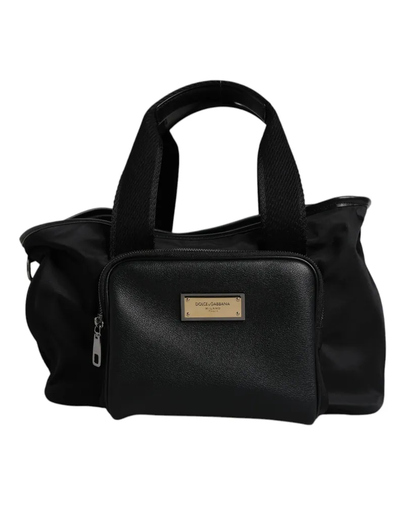 Dolce & Gabbana Men's Black Shoulder Strap Pet Carry Logo Plaque Bag Nylon Leather Acrylic Black