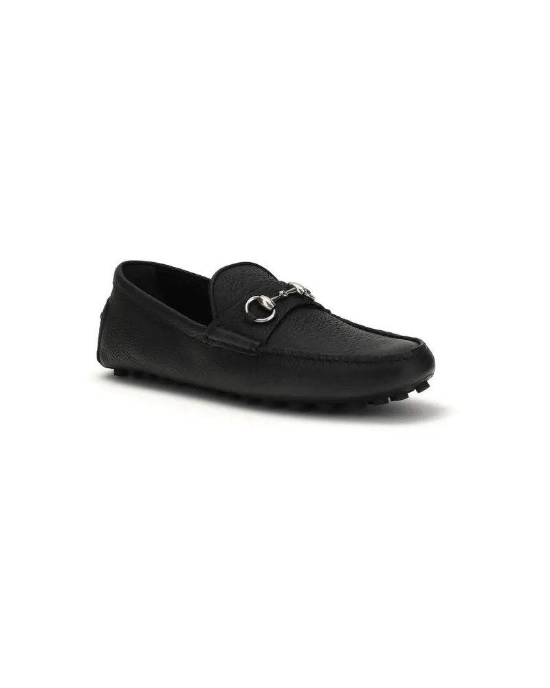 Gucci Men's Black Calf Leather Bos Taurus Slip-On Loafers Black