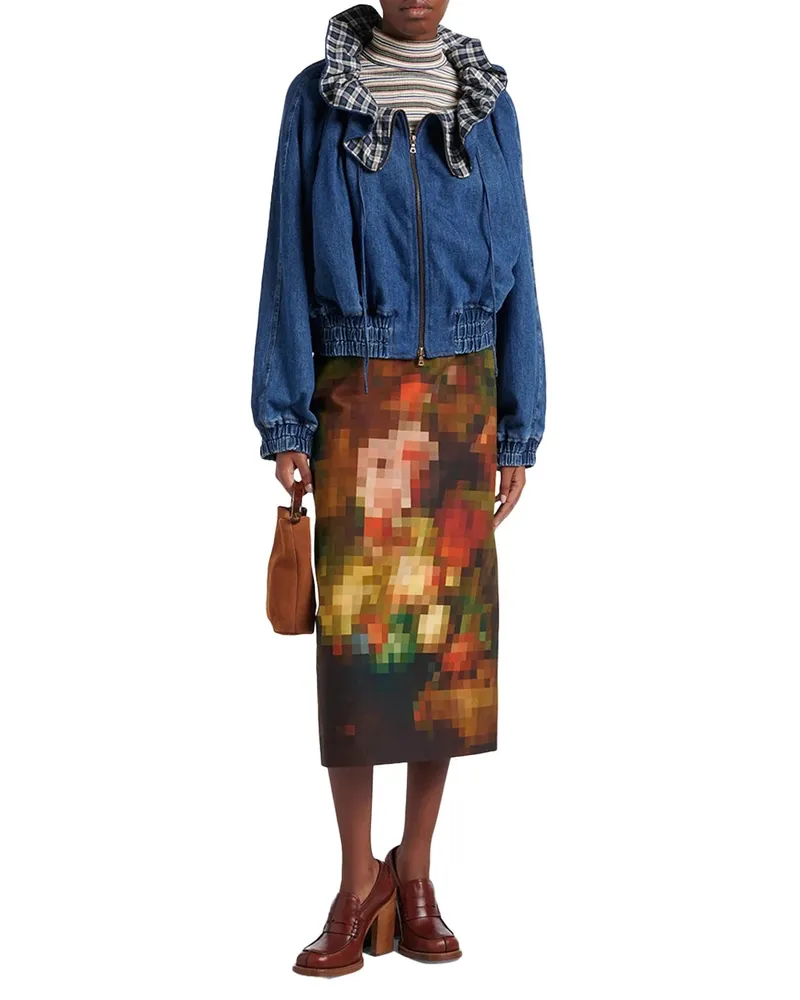 Dries van Noten Ruffled-Collar Denim Jacket — Blue Blue