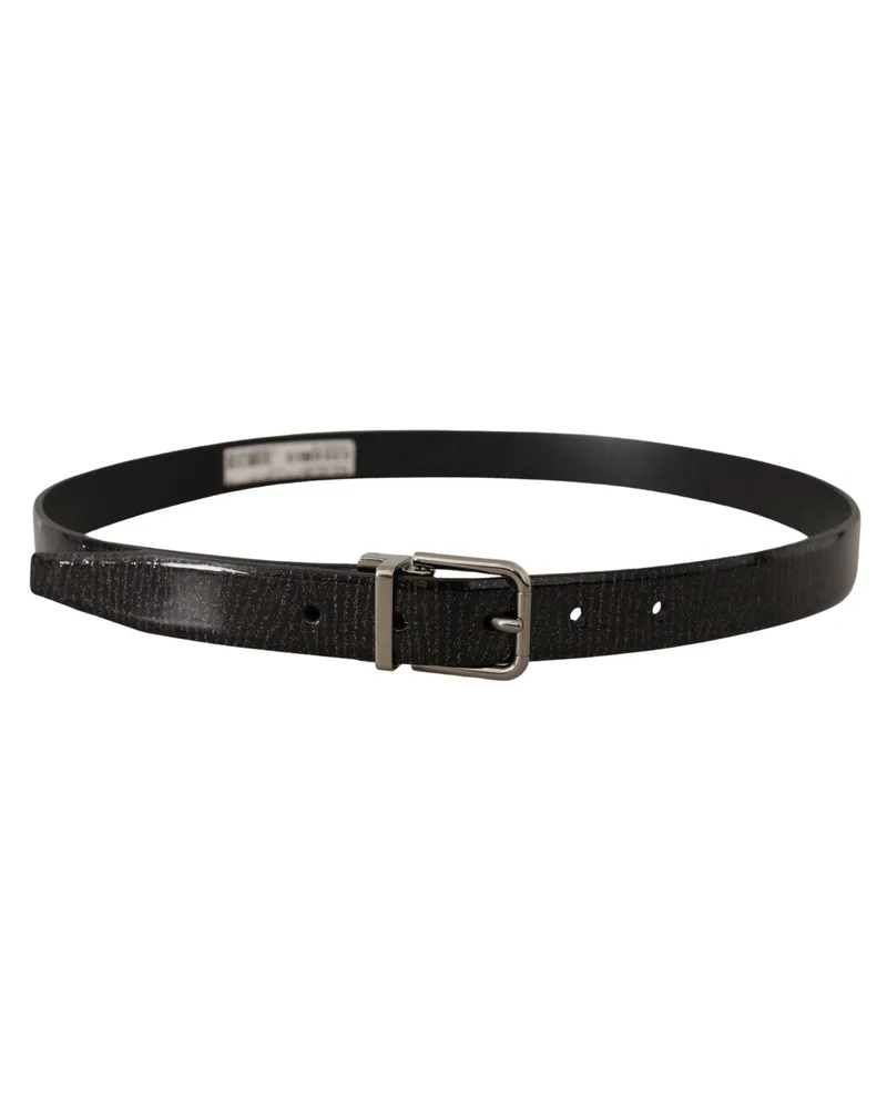 Dolce & Gabbana Men's Black Leather Vernice Metal Buckle Belt Black