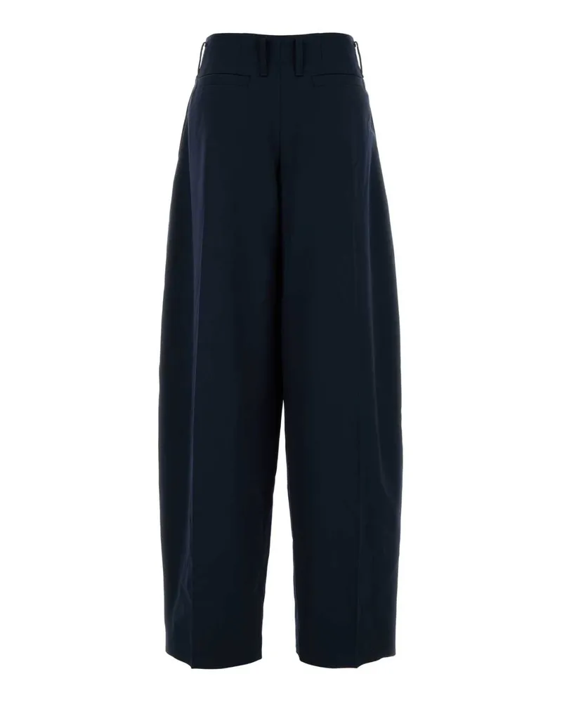 Alexander McQueen Women's Navy Blue Wool Wide-Leg Pant Plt Wide Lg Trs Pantaloni Navy