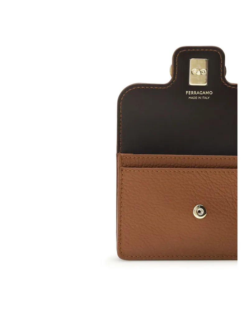 Ferragamo Women's Keychain Gancini Mocha Bisque Calf Leather Wallets & Purses Brown