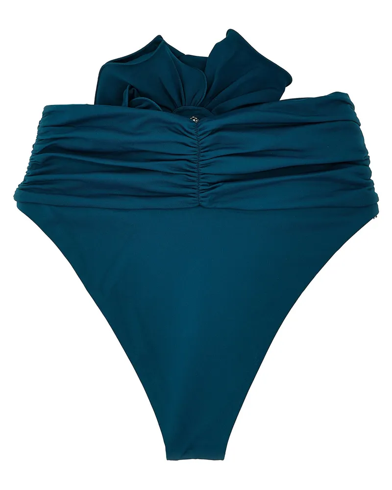 Magda Butrym Ruffled Floral Appliqué Bikini Bottom — Teal Teal