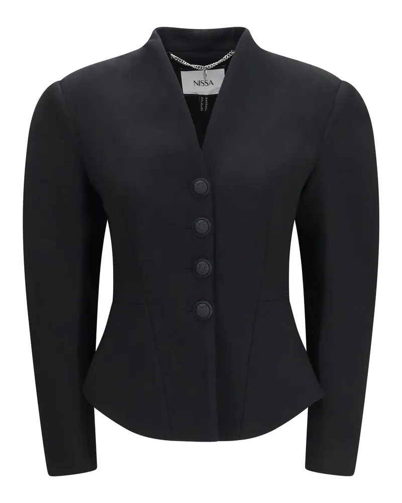 NISSA Wool-Blend V-Neck Jacket — Black Black