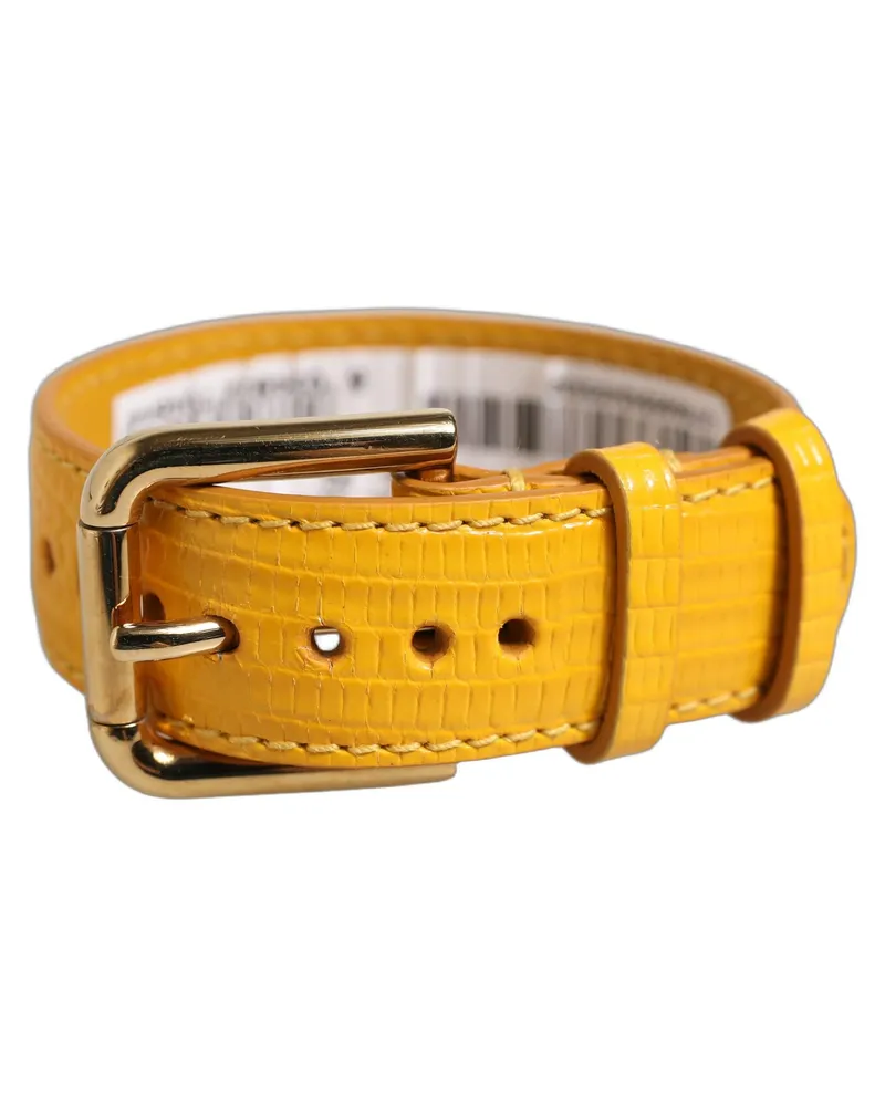 Dolce & Gabbana Women's Yellow Textured Leather Gold Buckle Belt Strap Bracelet Calf Yellow