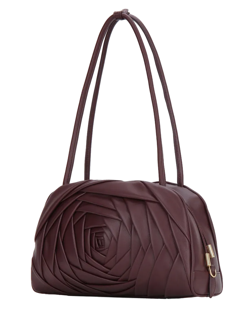 Roger Vivier Quilted Rose Motif Shoulder Bag — Burgundy Burgundy
