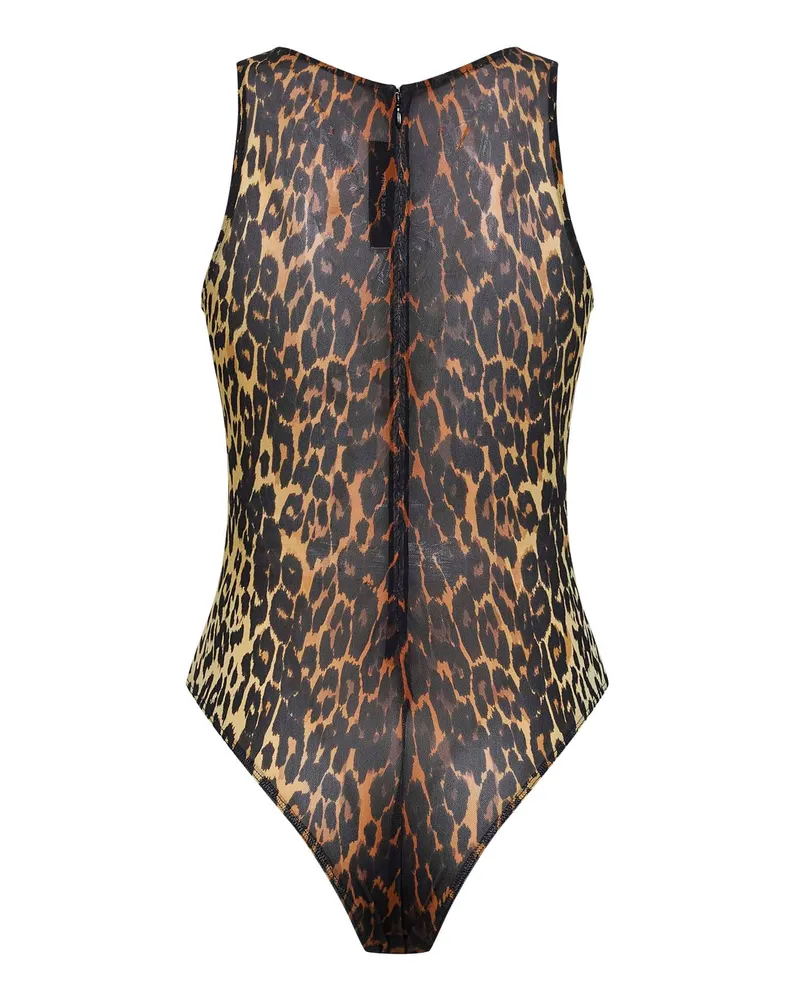 Alex Perry Women's Stretch Mesh Bodysuit Leopard Print Multicolour Nylon Tops Top Multicolor