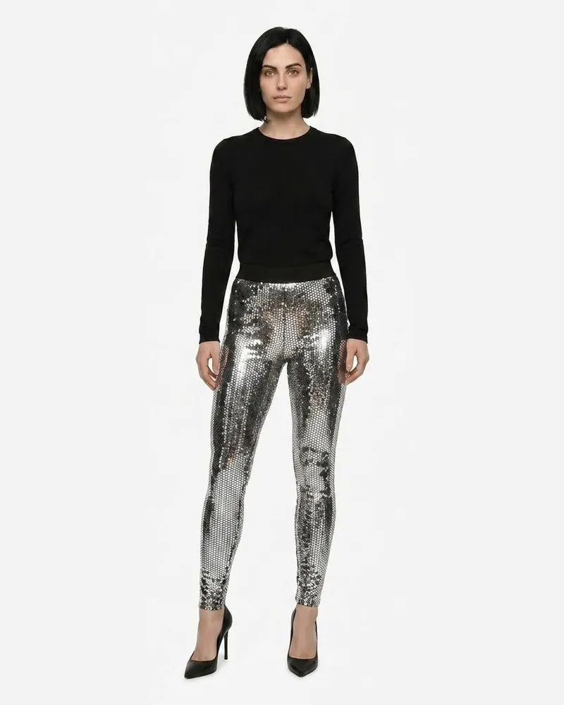Dolce & Gabbana Women Silver Cotton Leggings Clothing Silver
