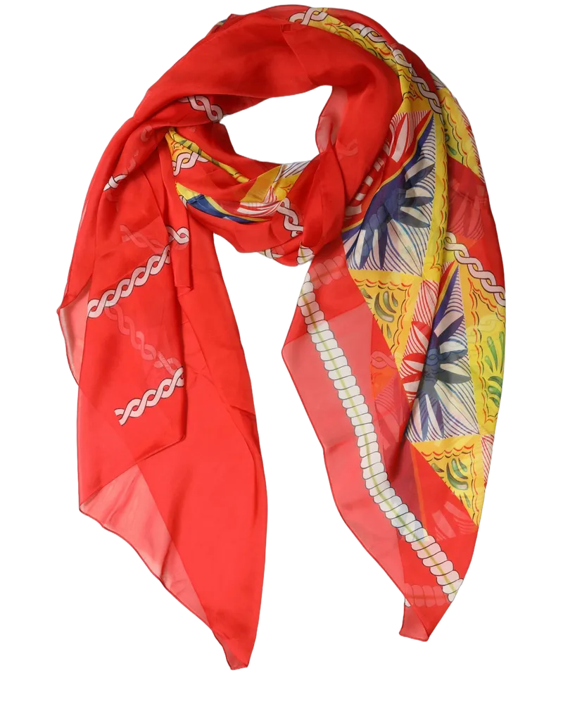 Dolce & Gabbana Silk Printed Geometric Shawl — Red Red
