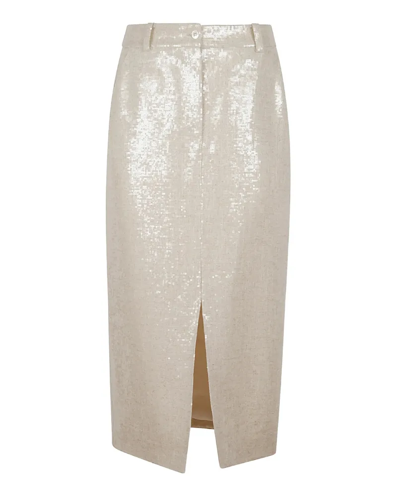Kiton Women's Sequin-Embellished Slit Midi Skirt Ss26 W Beige