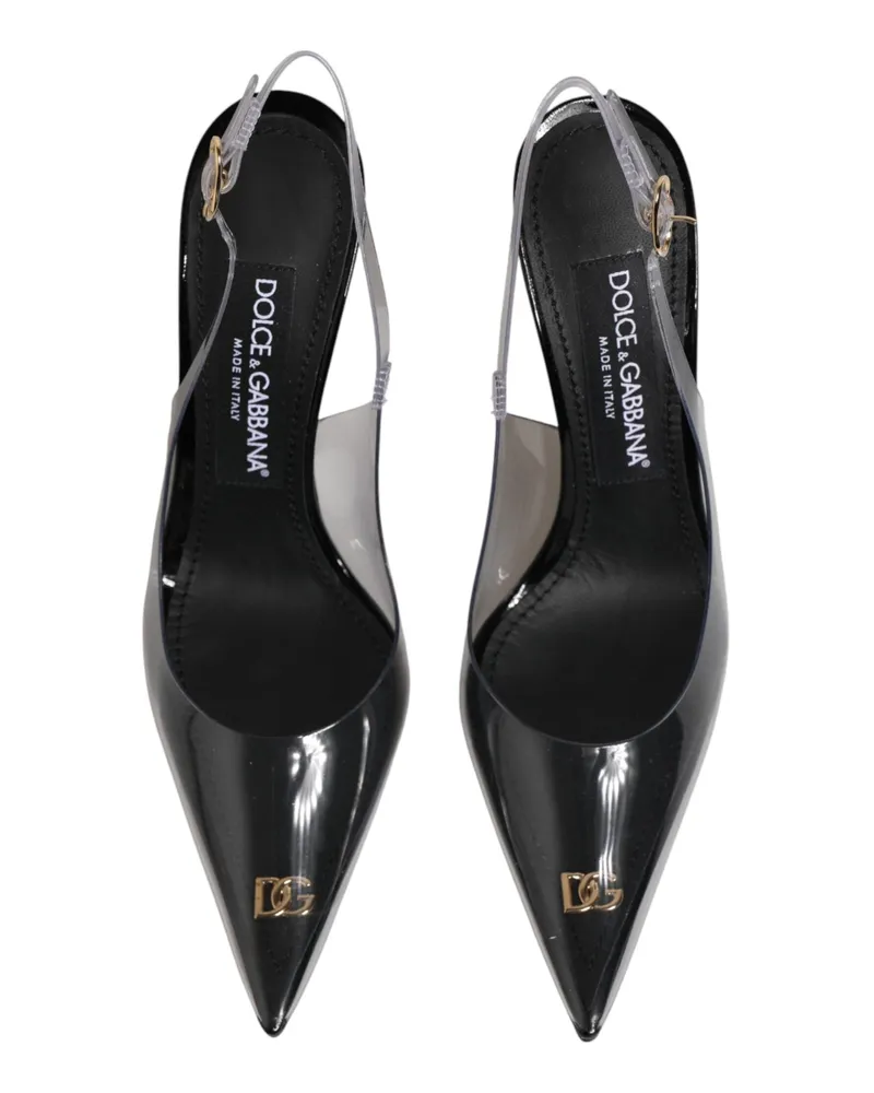 Dolce & Gabbana Women's Black Leather Clear Pvc Slingback Pumps Shoes Black