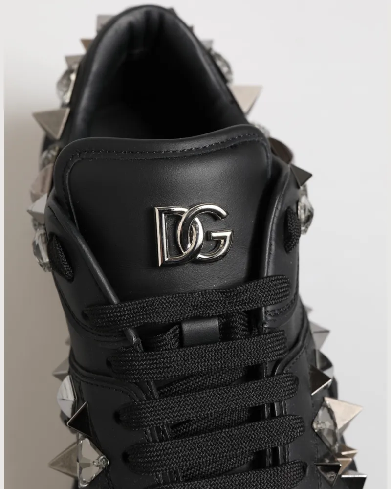 Dolce & Gabbana Men's Black Leather Studded Low Top Sneakers Shoes Calf Black