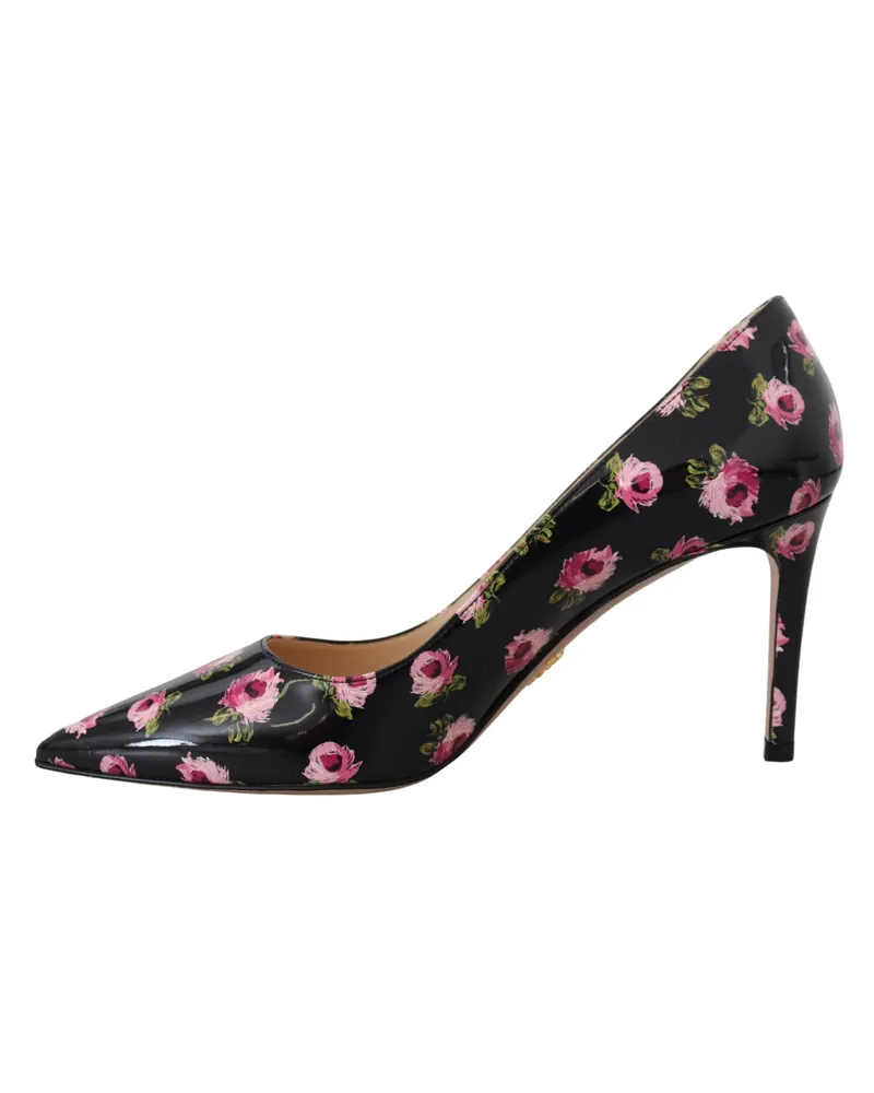 Prada Women's Black Leather Floral Heels Stilettos Pumps Black